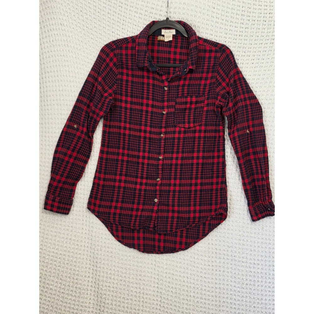 Love Notes Red Black Plaid Button Up Shirt Long Sleeve Roll‎ Tab M